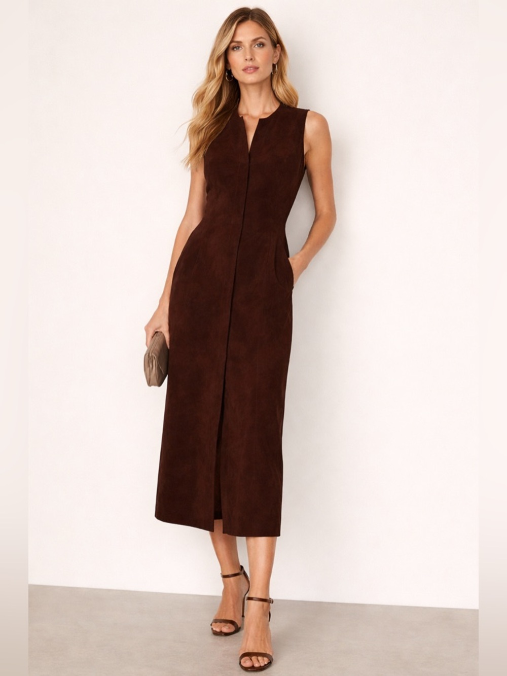 Pearl by Lela Rose Chocolate Suede Lamb Leather Vest Dress Size 0